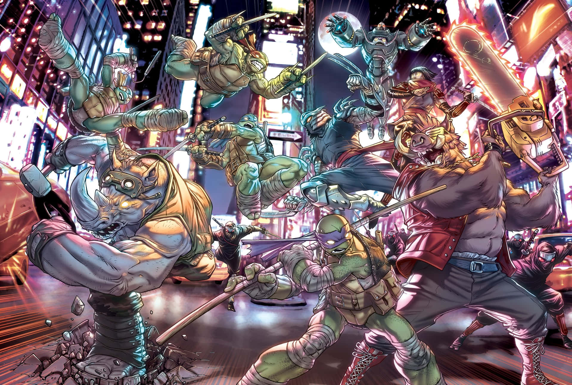 Stunning Mutant Warriors Exploring the City Wallpaper