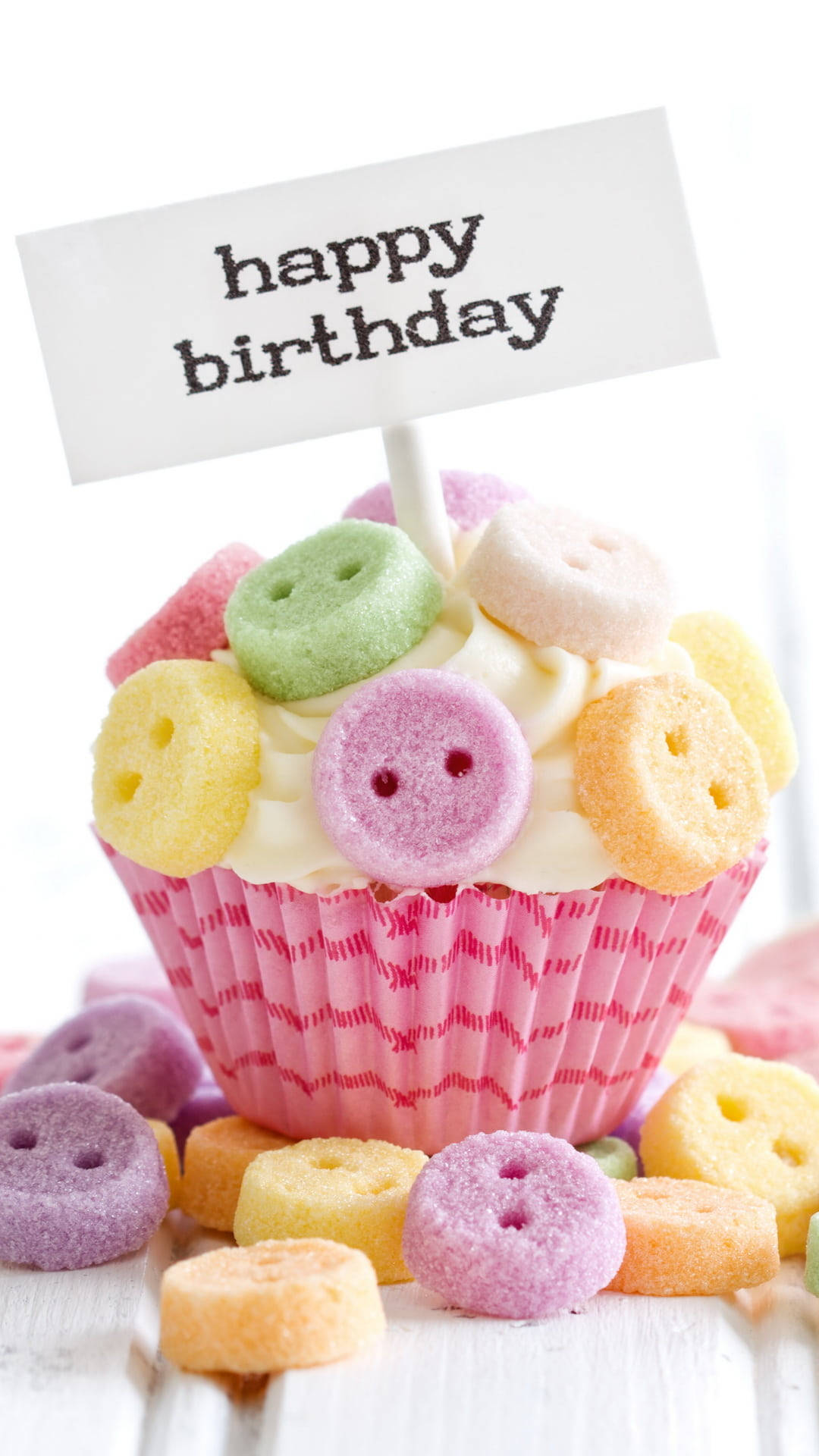 Il Mio Cupcake Di Compleanno Con Le Caramelle Del Bottone Sfondo