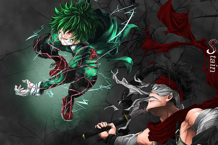 Deku flying off to tackle Stain in My Hero Academia Wallpaper