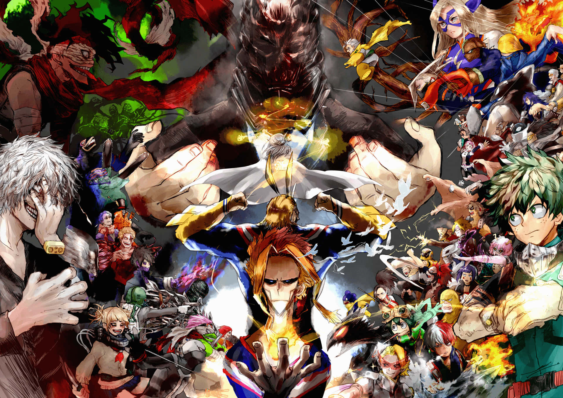 My Hero Academia Ipad Heroes And Villains Mixed Wallpaper