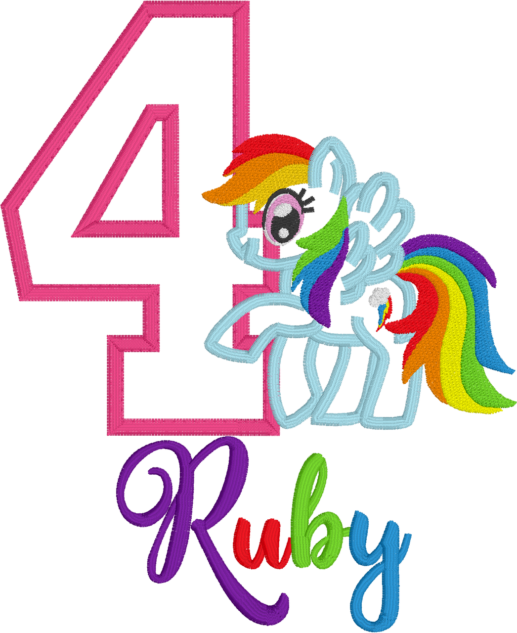 My Little Pony Rainbow Dash Number4 Birthday Embroidery PNG