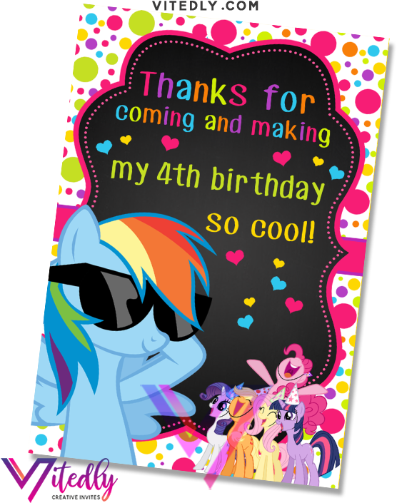 My Little Pony4th Birthday Thank You Card PNG