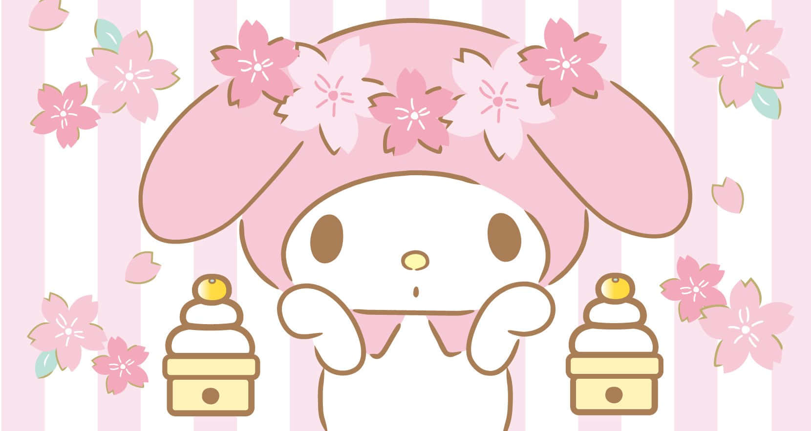 My Melody Desktop Cakes And Pink Flowers Wallpaper