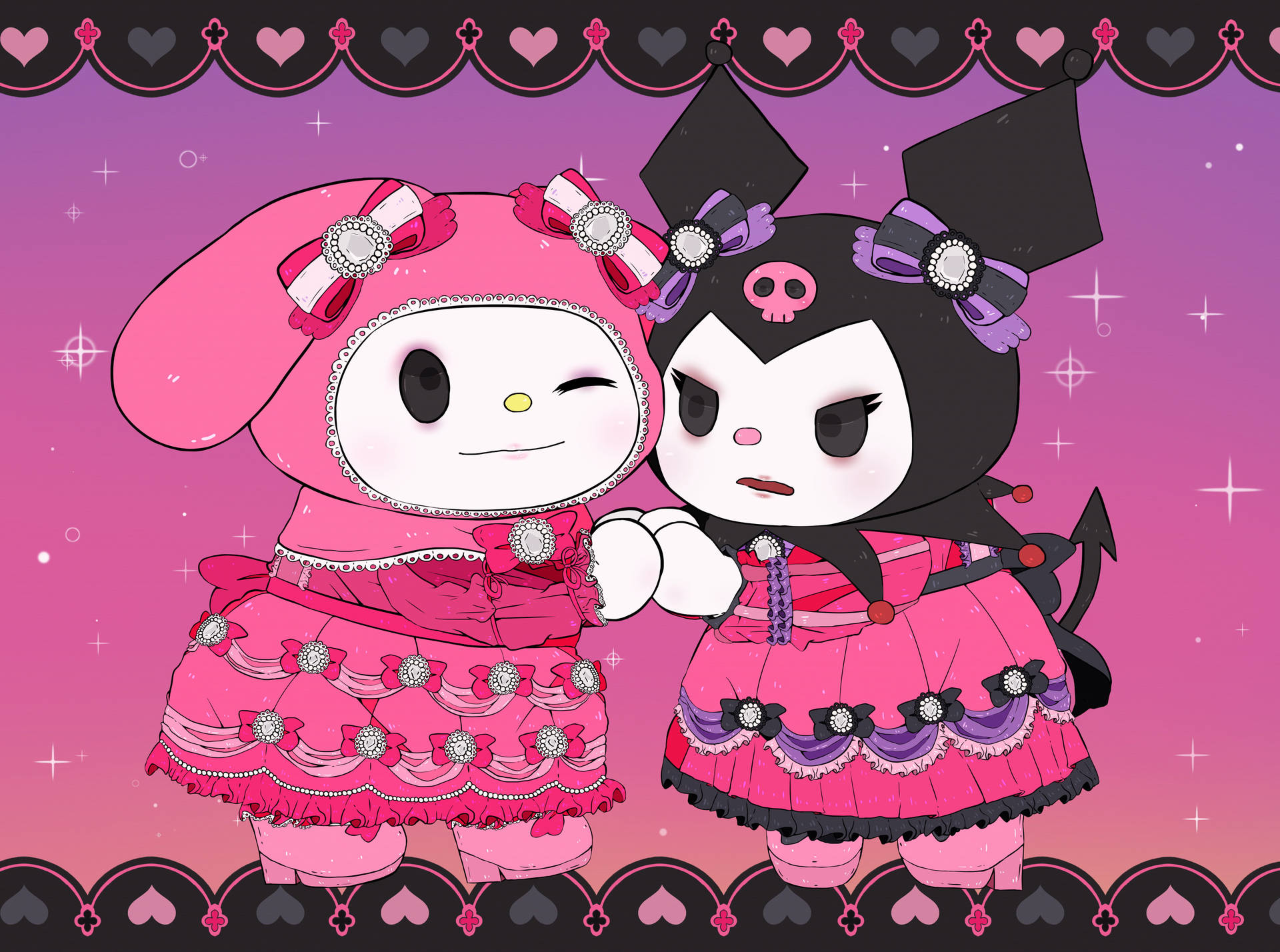 My Melody Kuromi In Pink Gowns