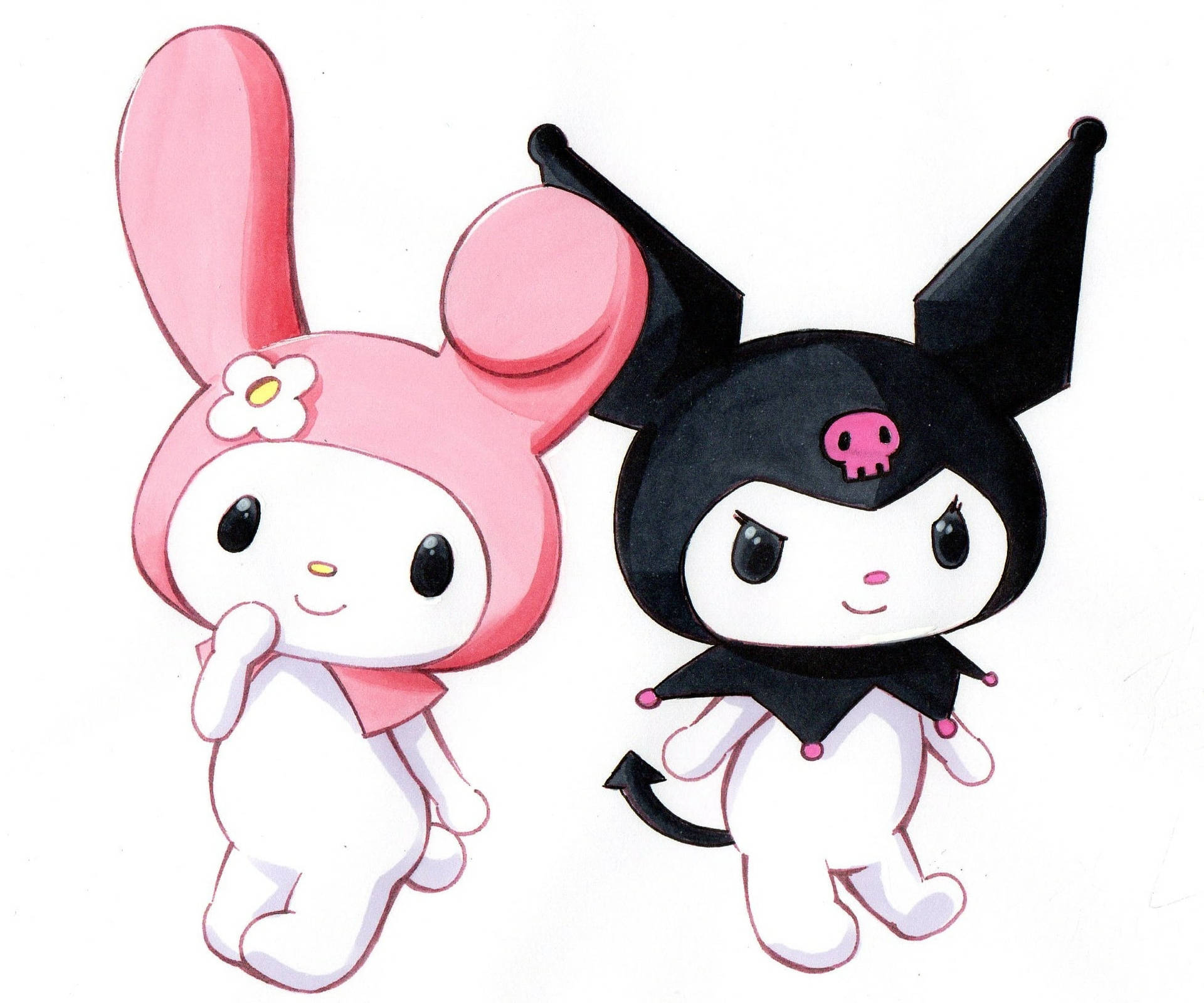 My Melody Kuromi Standing Back To Back Wallpaper