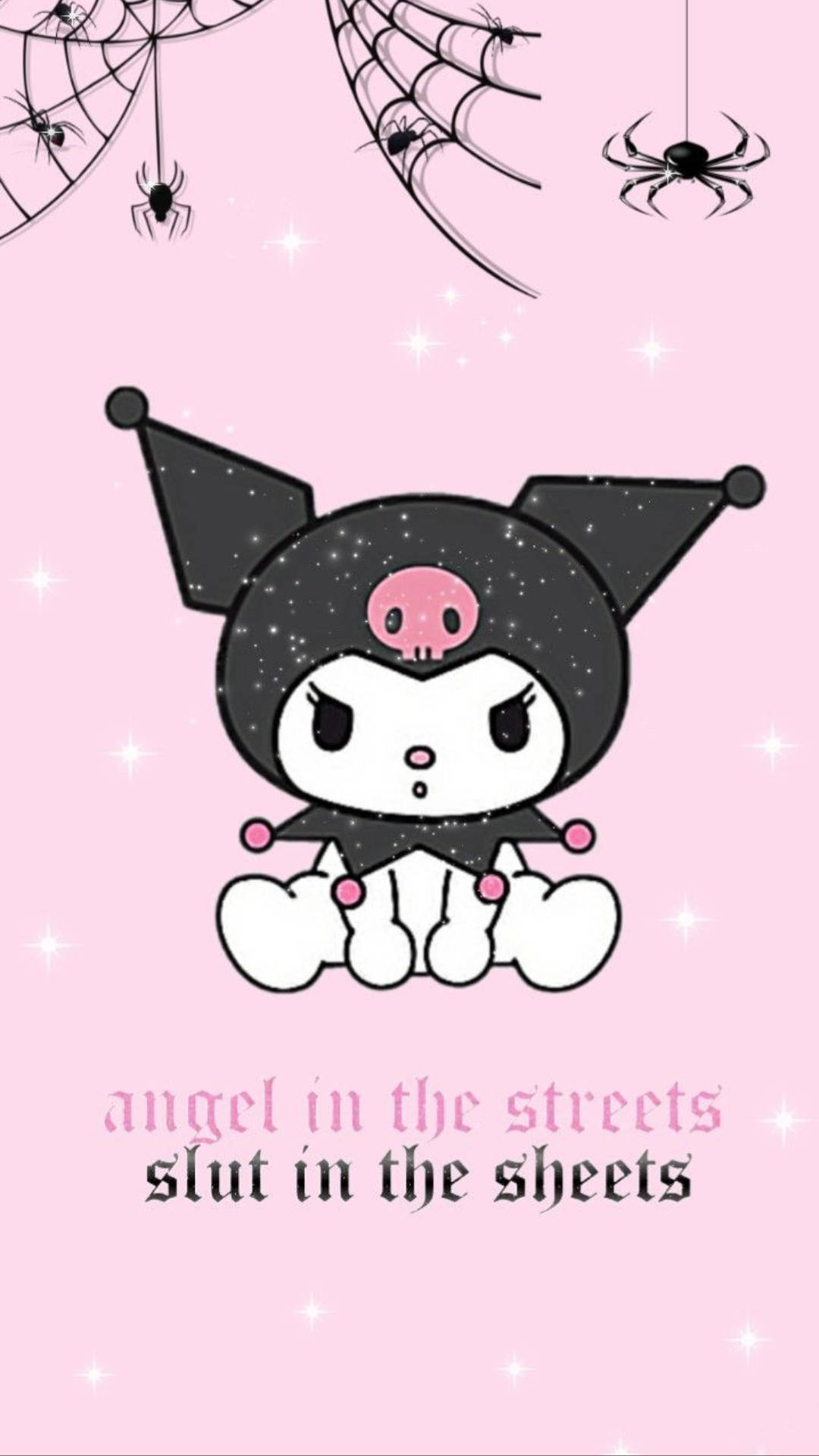 My Melody Kuromi With Spiders And Webs Wallpaper