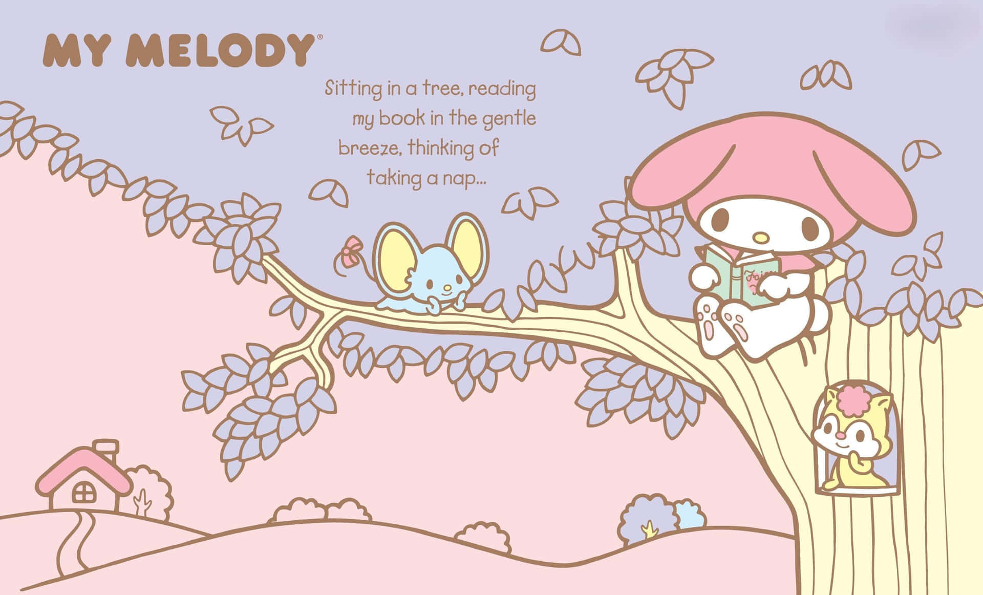 My Melody Relaxing Tree Reading Wallpaper