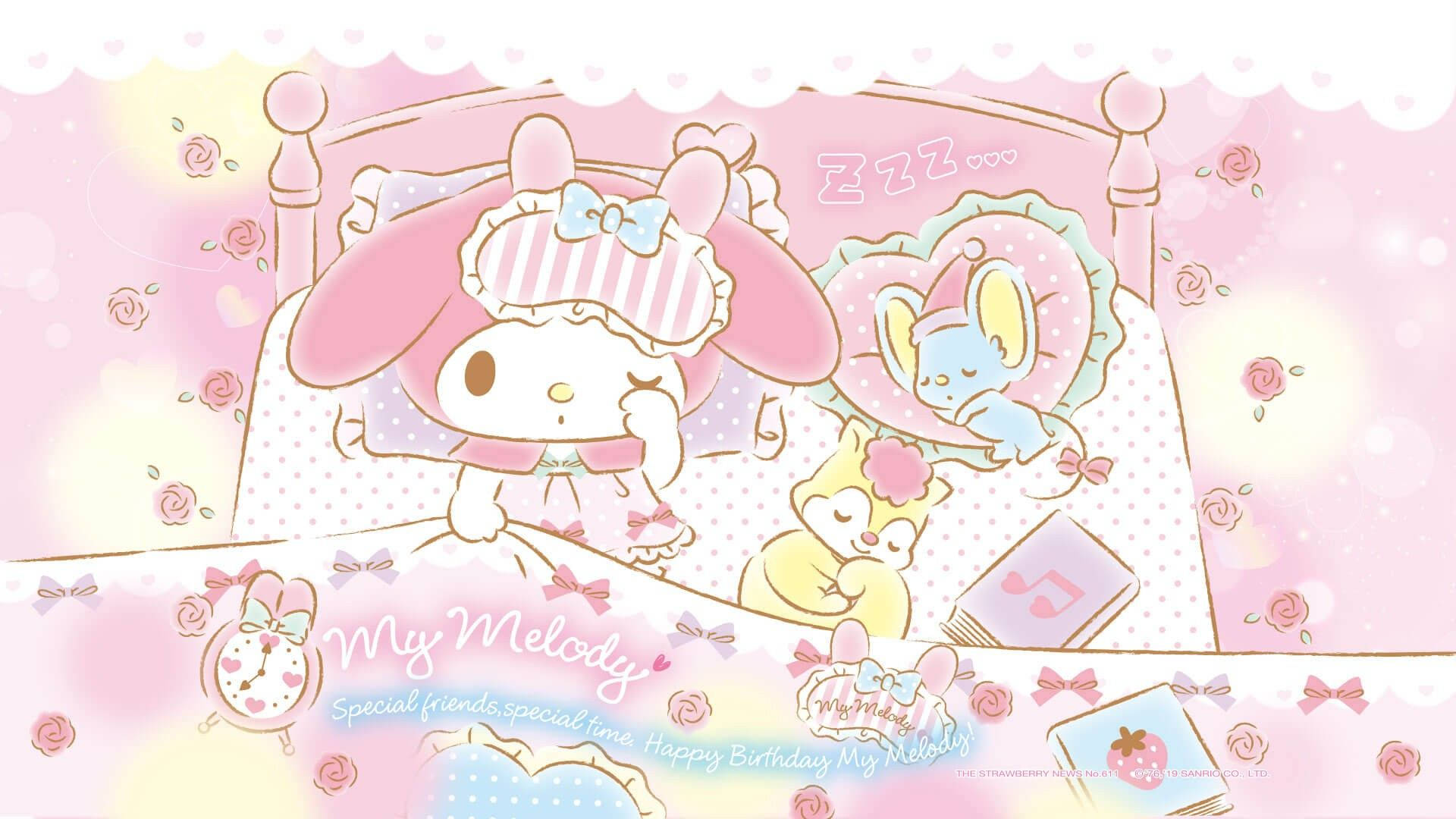 My Melody Sleeping On Bed Wallpaper