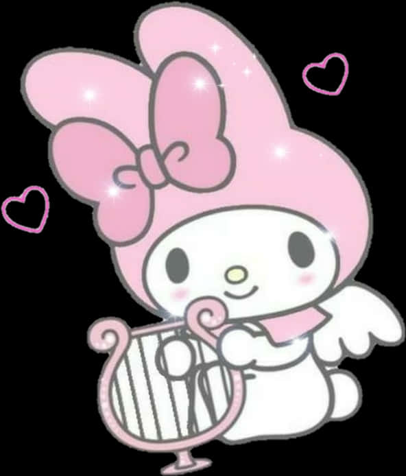 My Melody With Harpand Hearts PNG