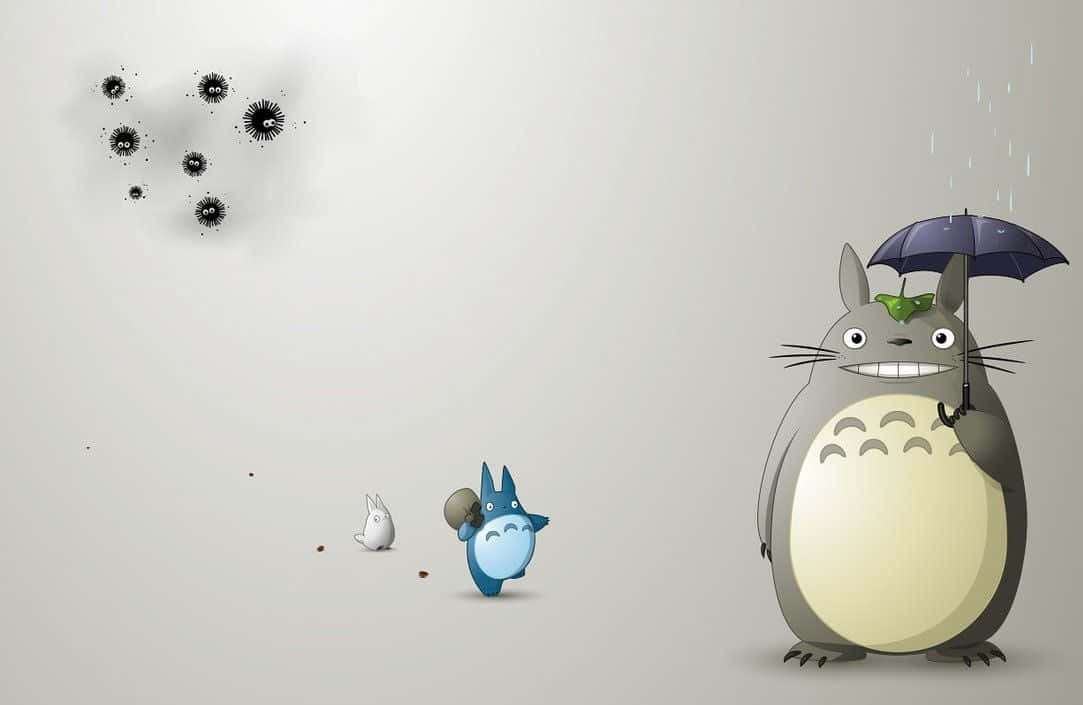 Totoro and Friends Enjoying a Rainy Day Wallpaper