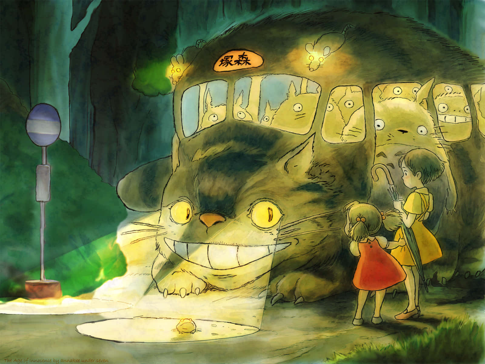 My Neighbor Totoro characters in a whimsical setting Wallpaper