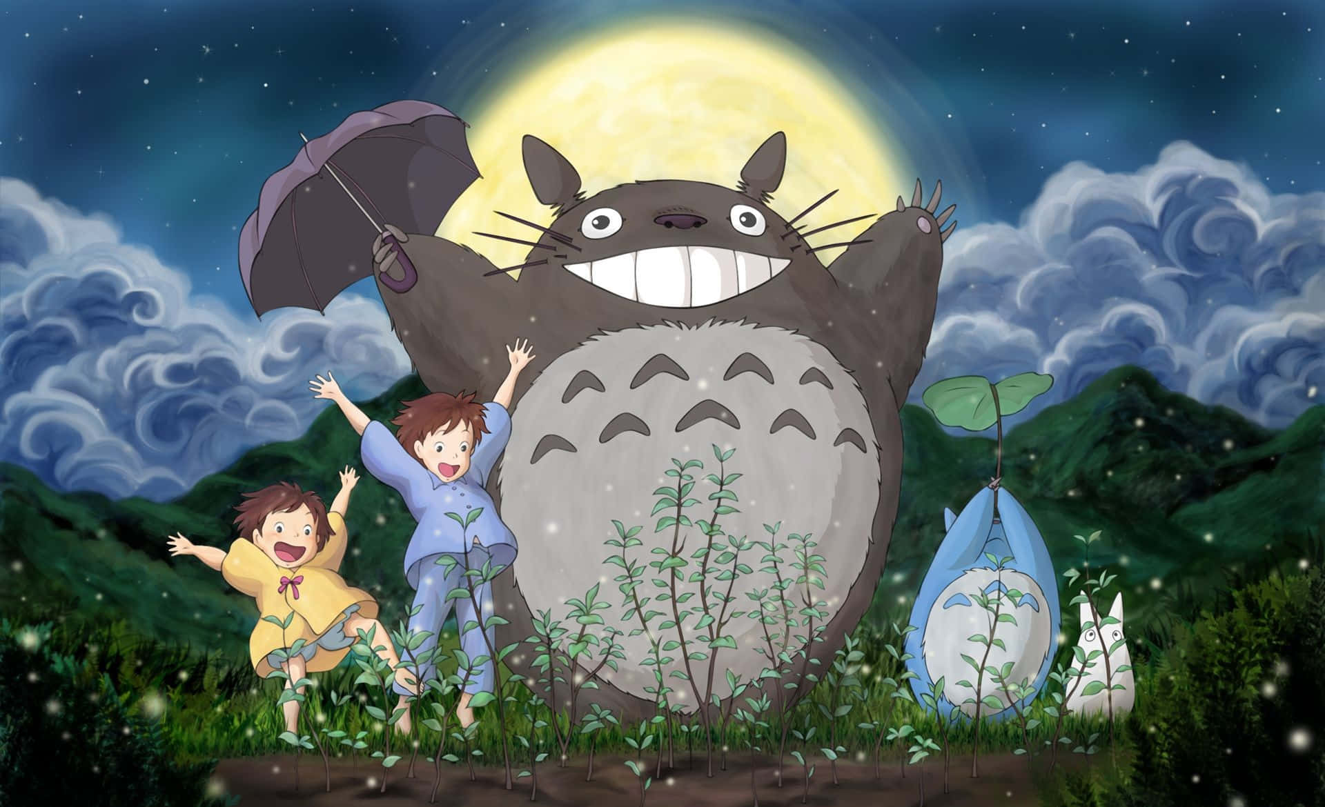 My Neighbor Totoro characters exploring the magical forest Wallpaper