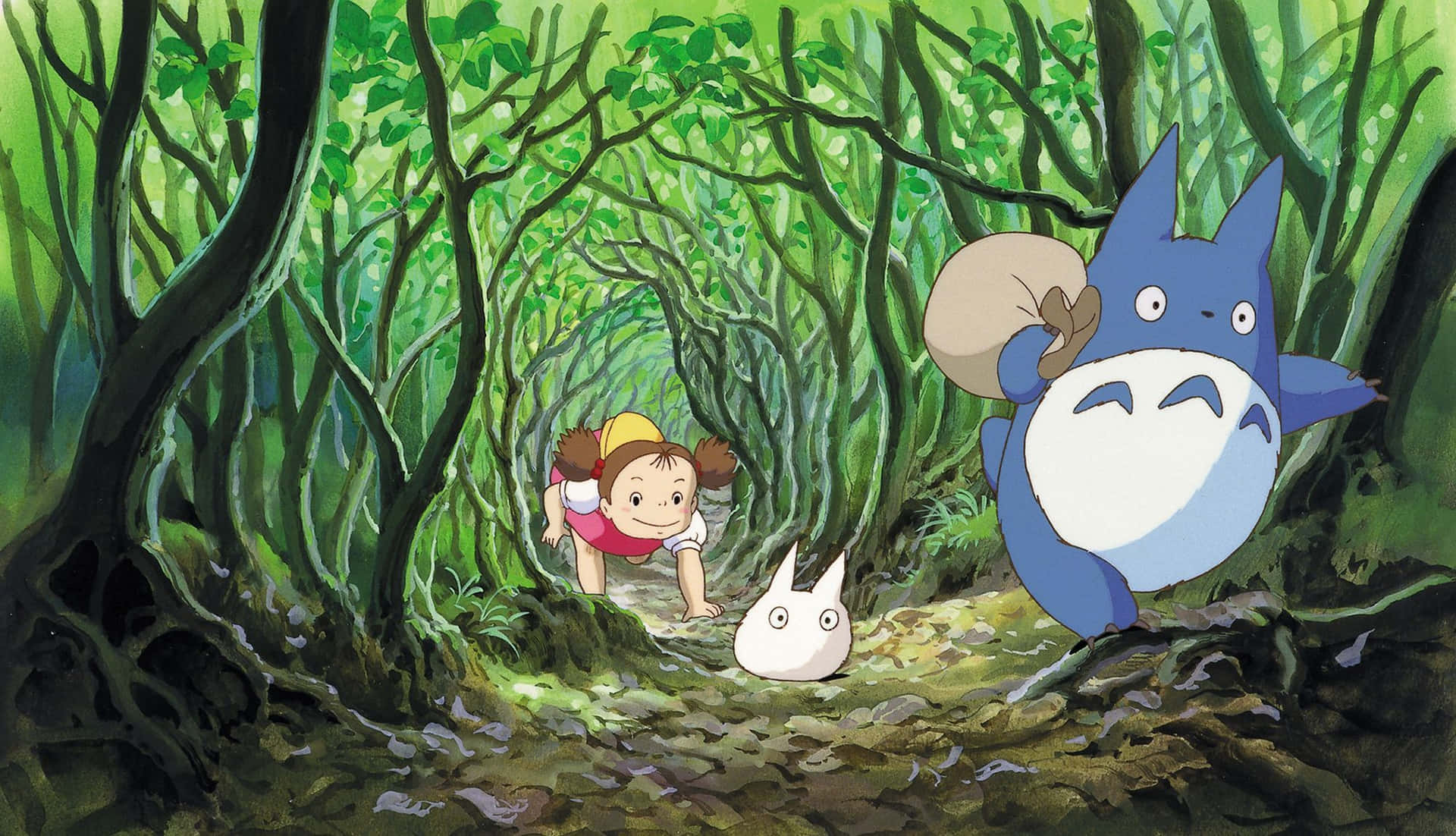 My Neighbor Totoro with Mei and Satsuki in a Scenic Forest Wallpaper