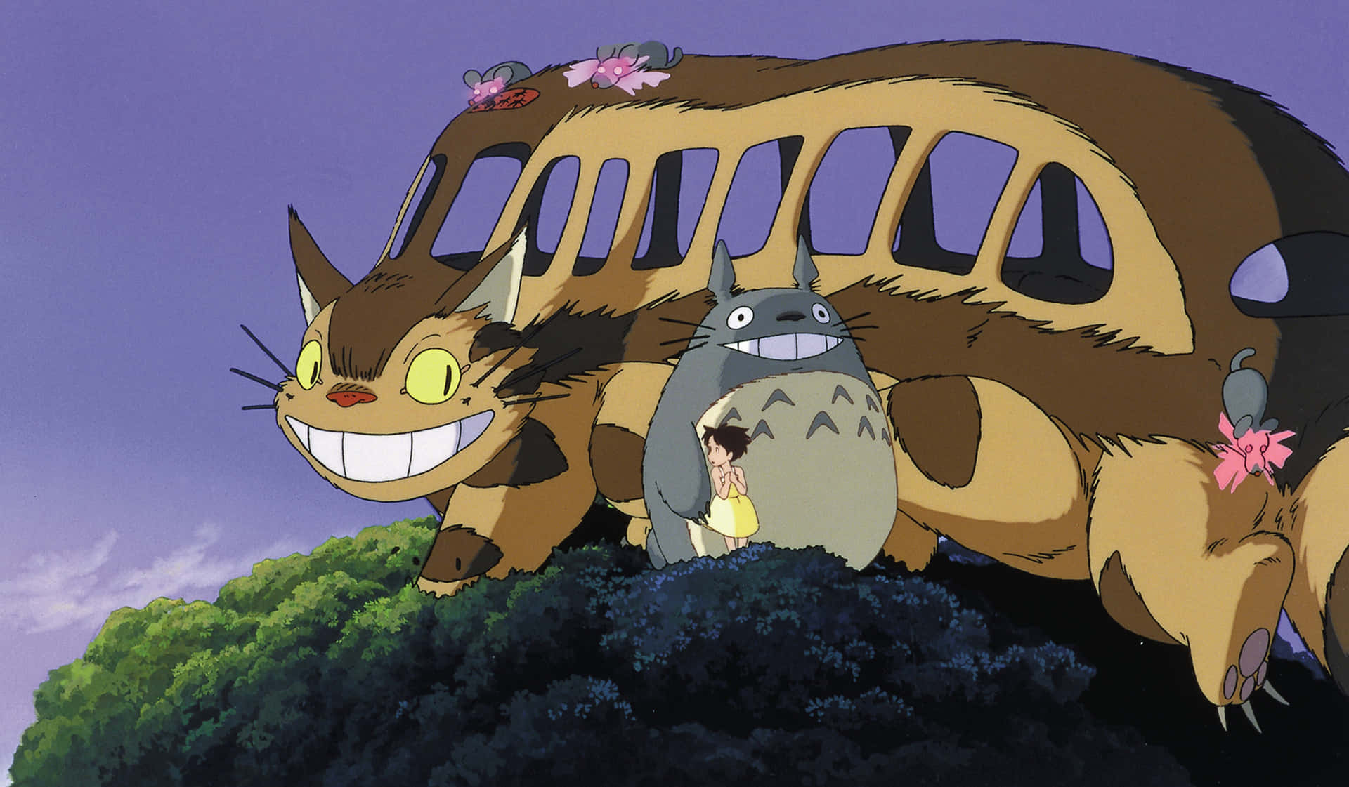 Totoro, Mei, and Satsuki enjoying nature together Wallpaper