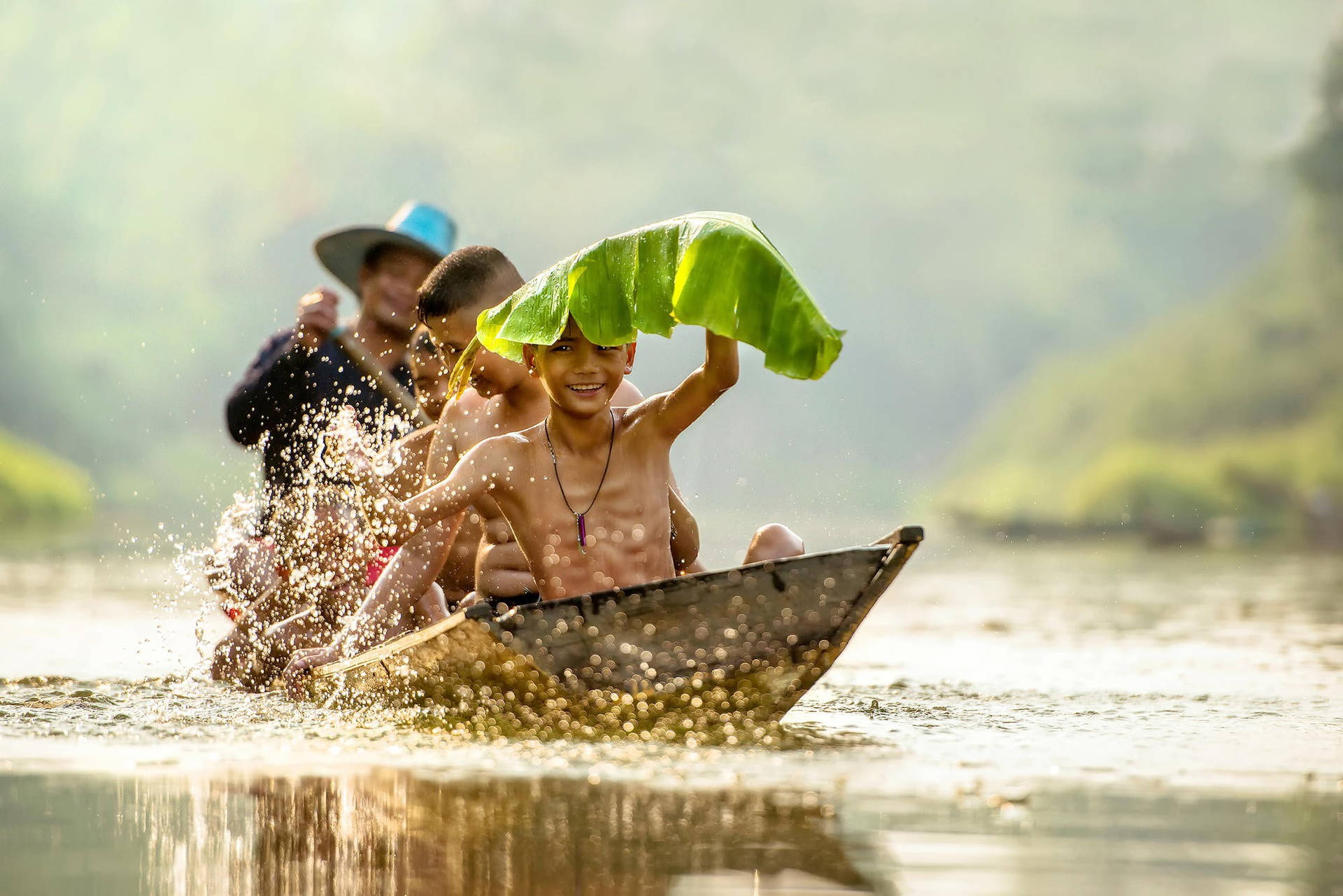 Myanmar Kids Boat Riding Wallpaper