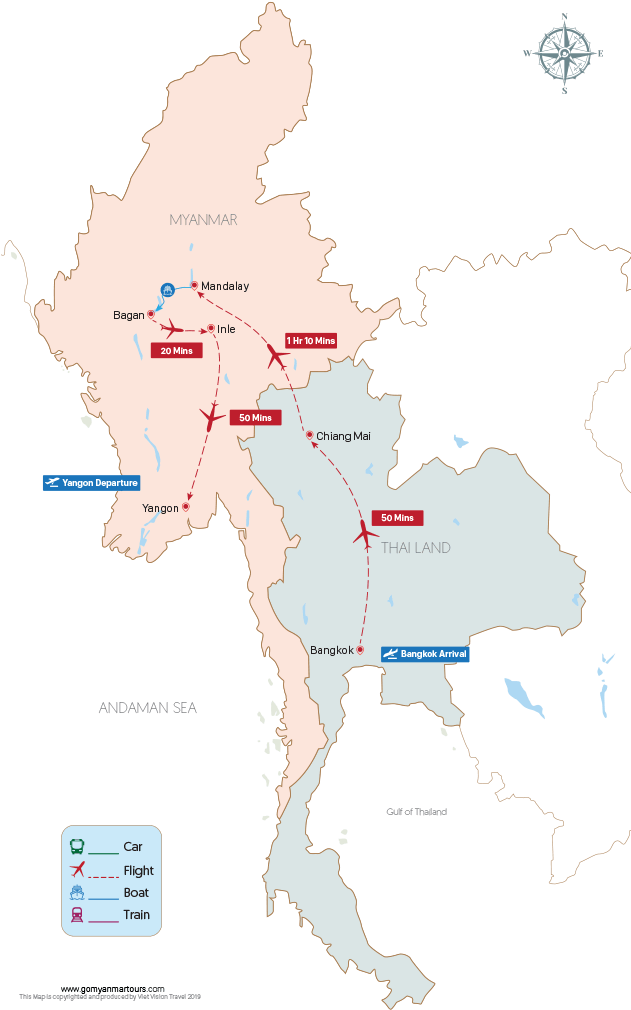 Myanmar Thailand Travel Route Map PNG