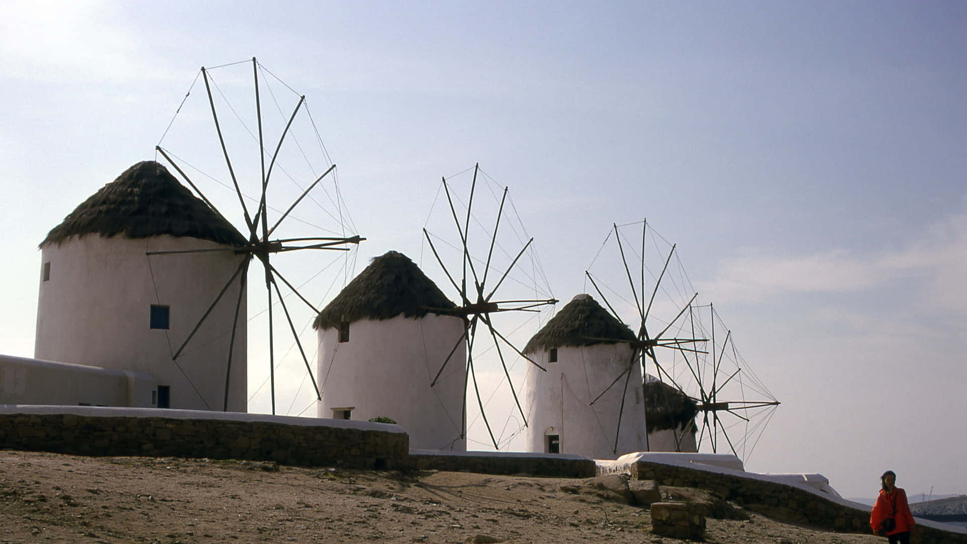 Mykonos Windmills At Twilight Wallpaper