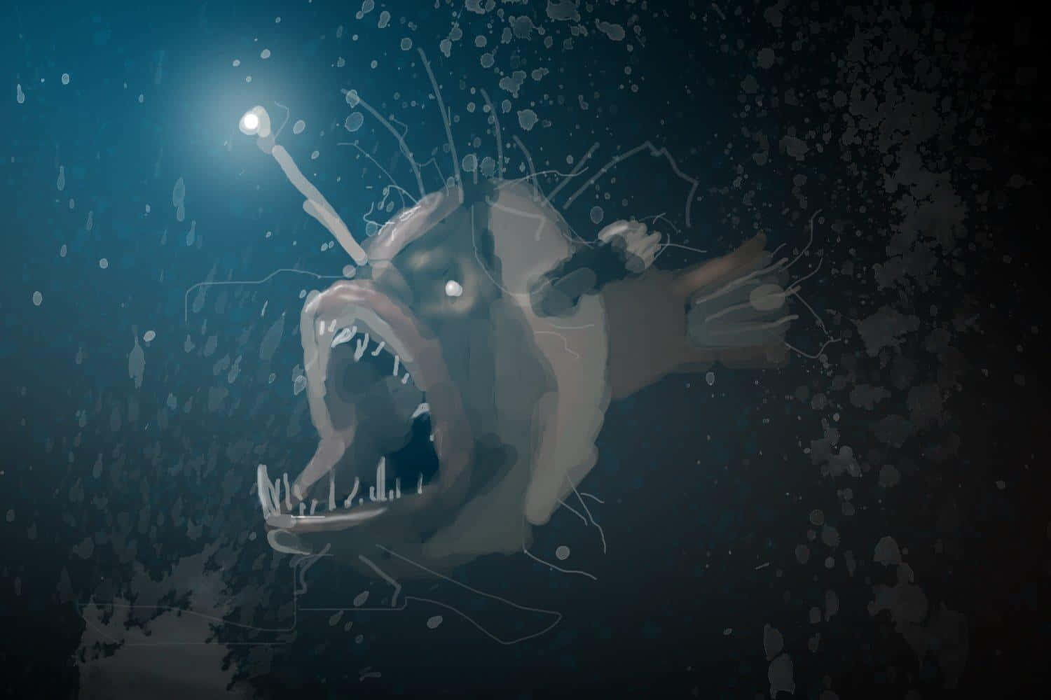 Mysterious Anglerfish In The Depths Of The Sea Wallpaper