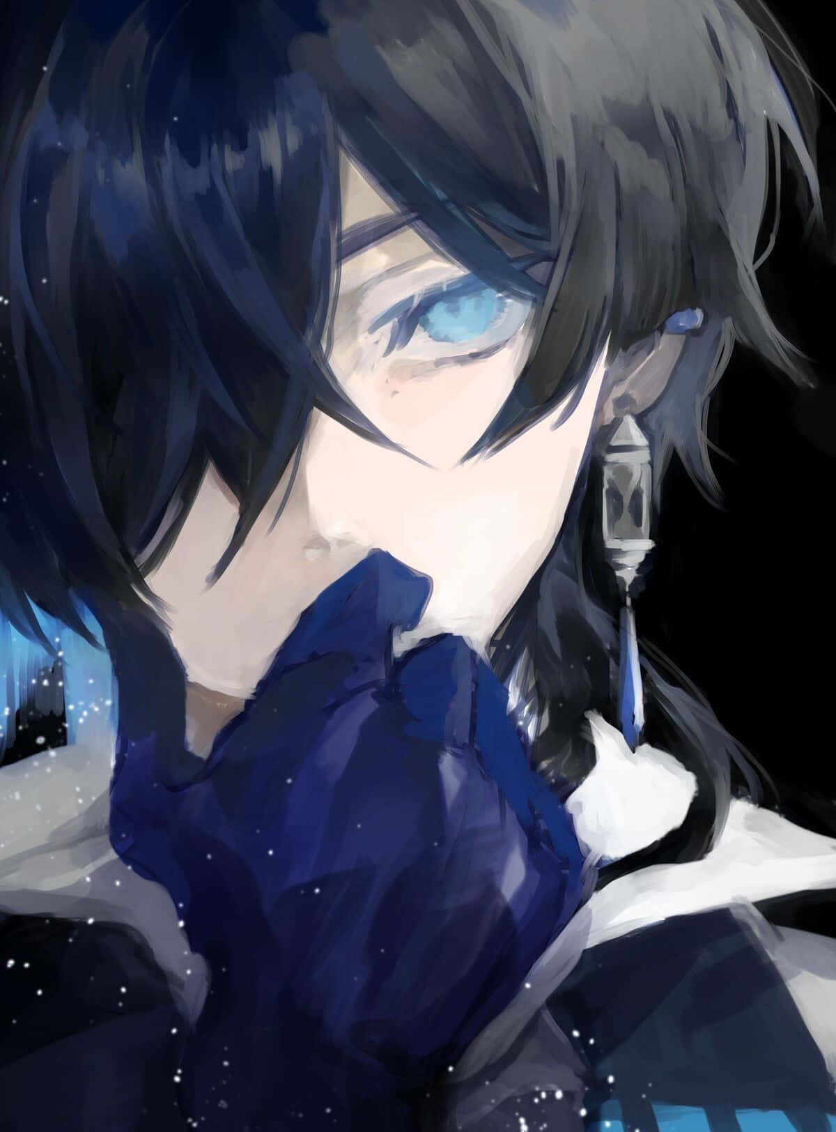 Mysterious Anime Boy Blue Eyes Black Hair Wallpaper