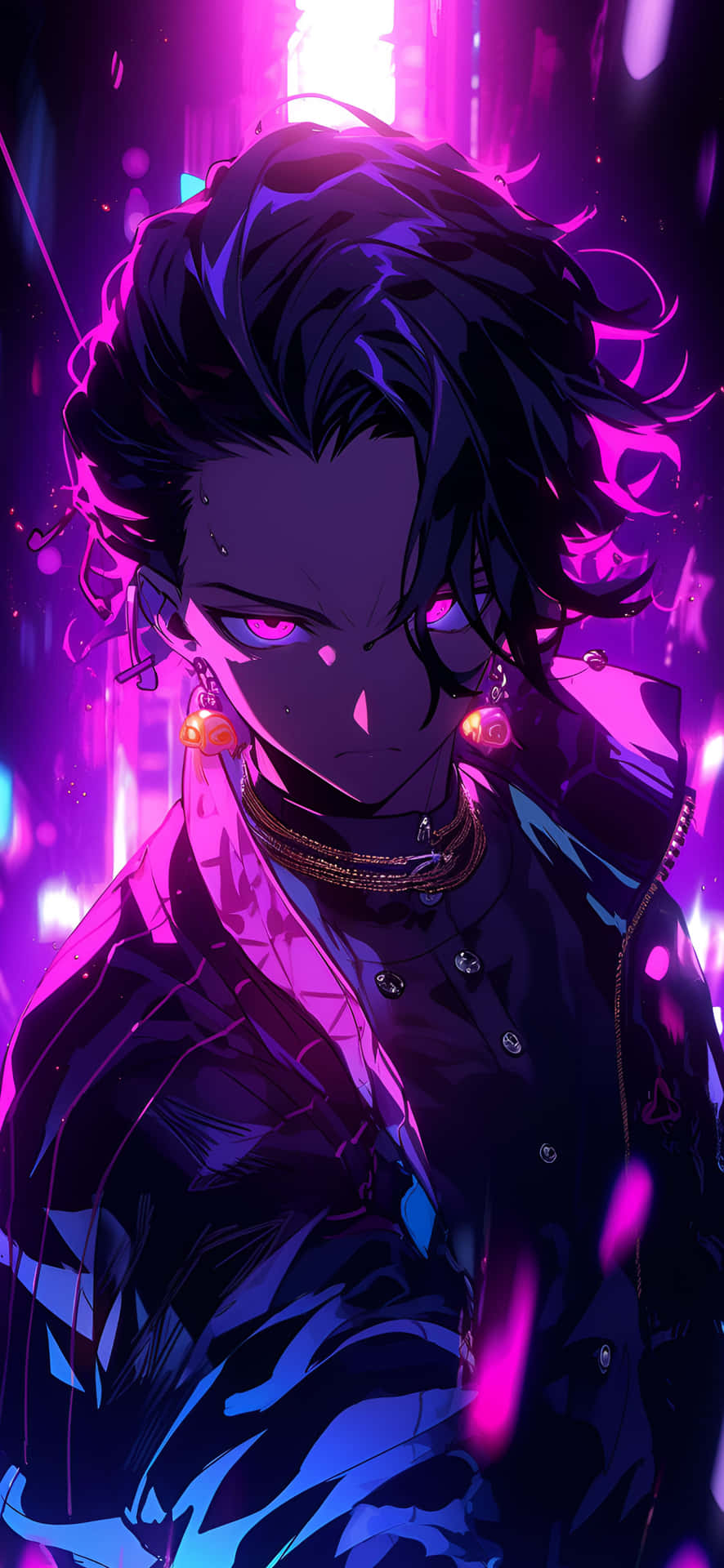 Mysterious_ Anime_ Boy_in_ Purple_ Light Wallpaper
