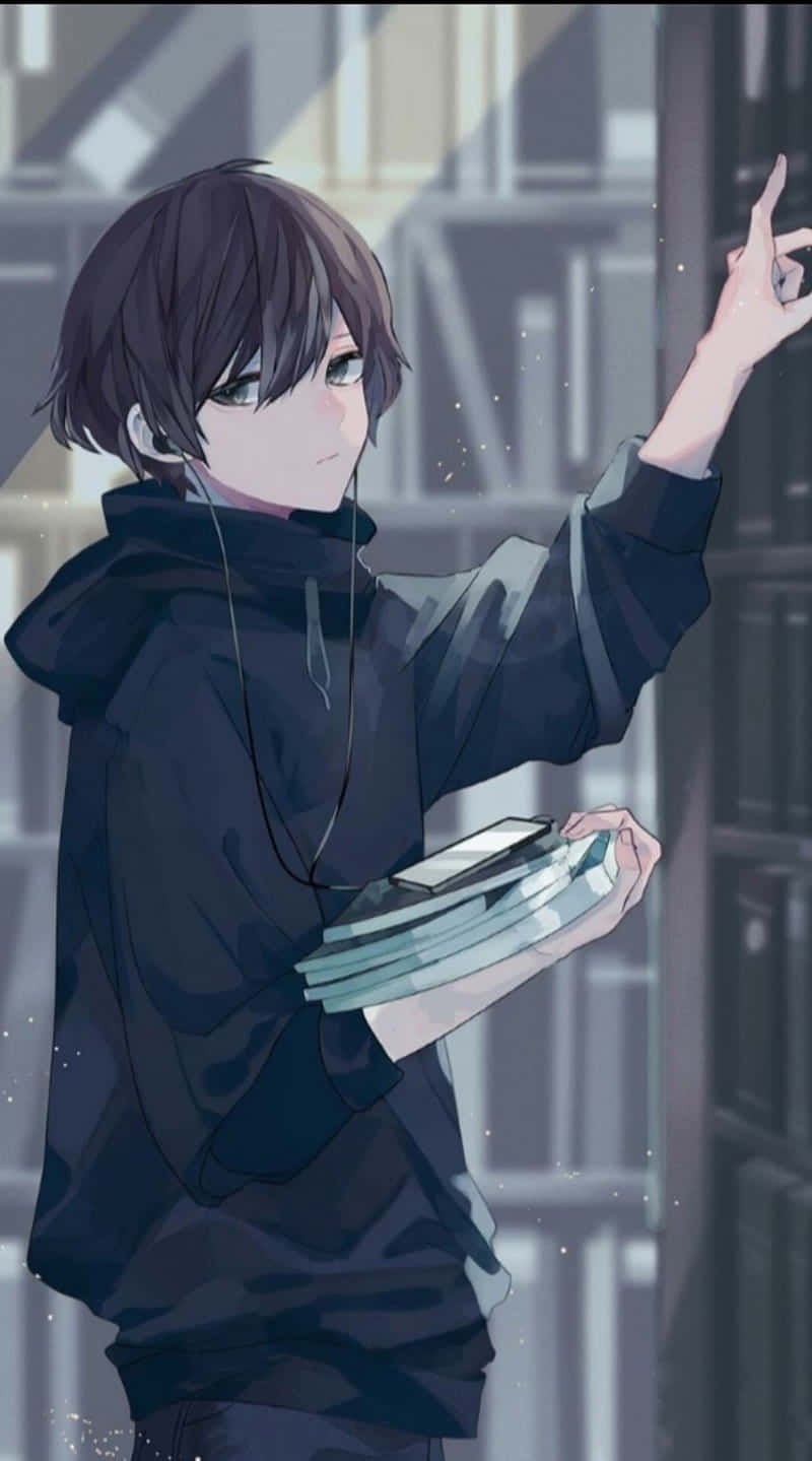 Mysterious_ Anime_ Boy_with_ Books.jpg Wallpaper