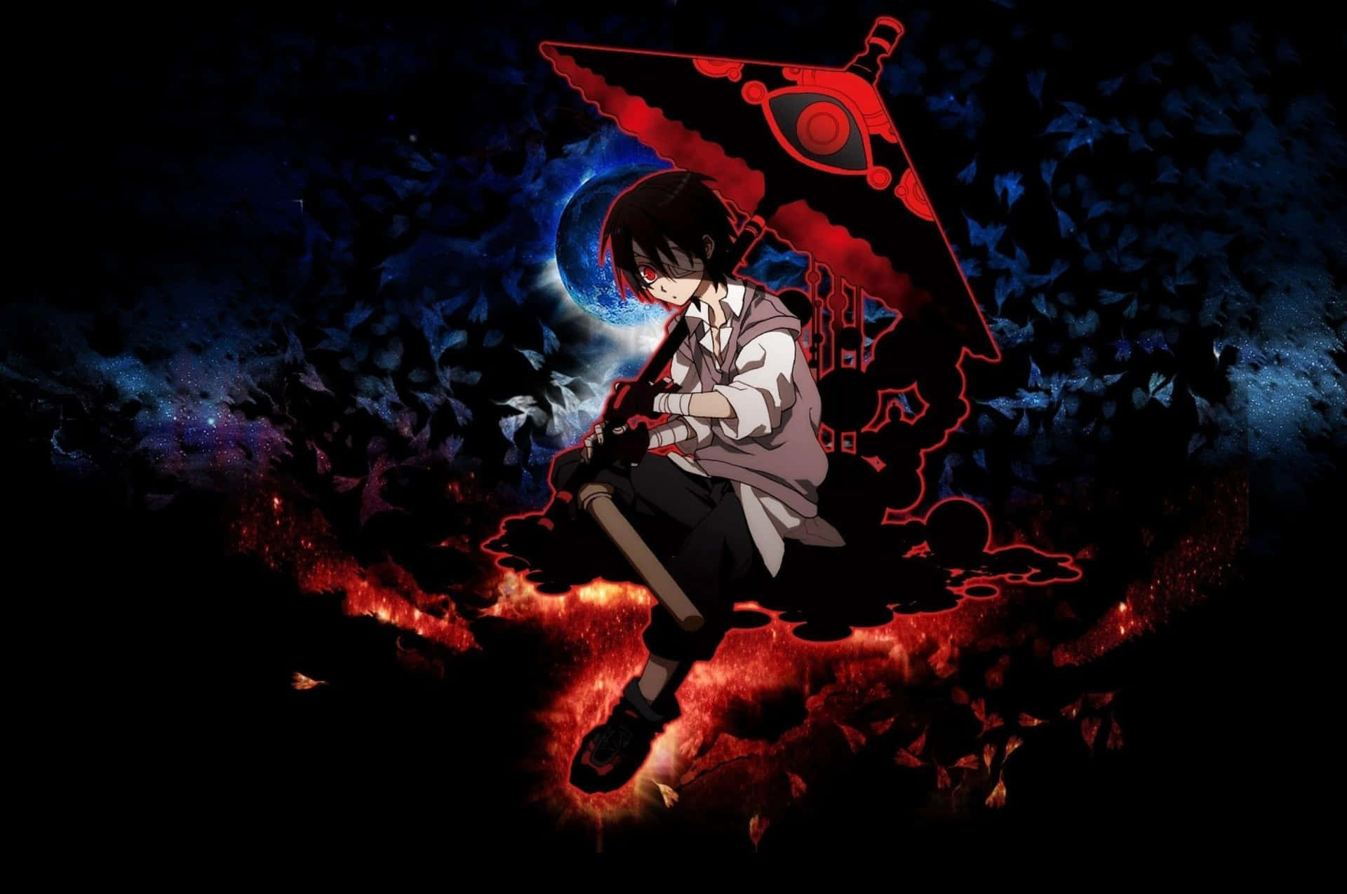Mysterious Anime Boywith Red Umbrella Wallpaper