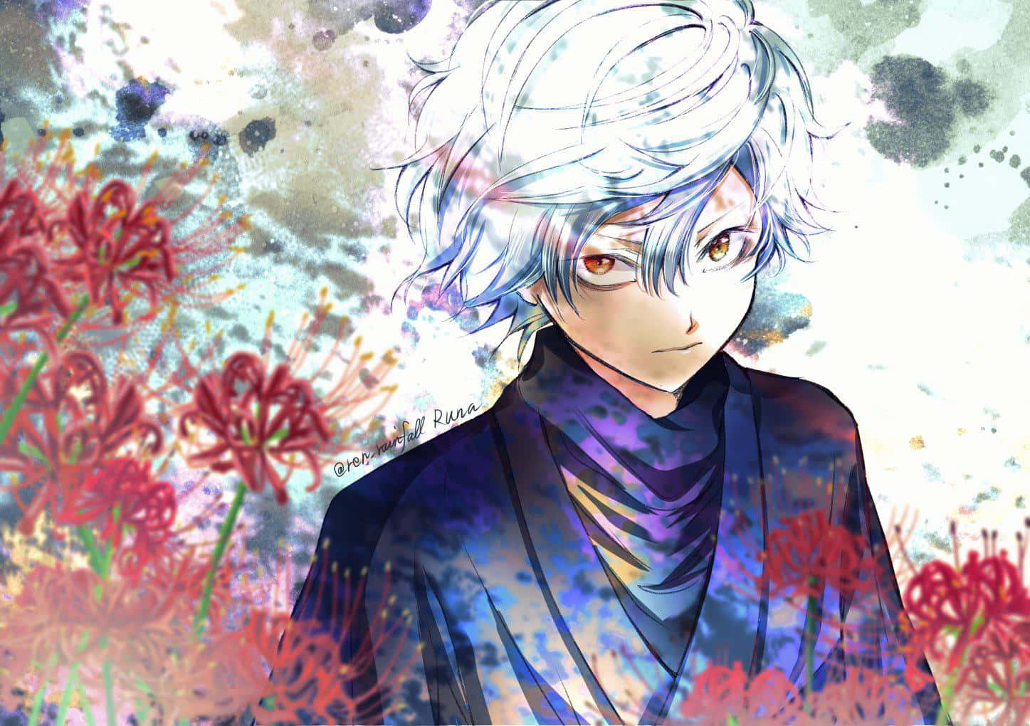 Mysterious Anime Boywith Silver Hair Wallpaper