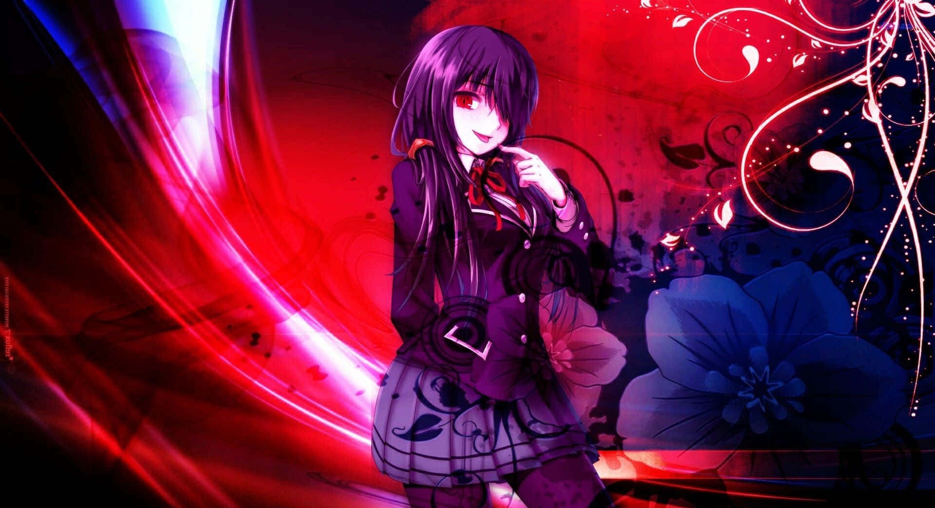 Mysterious Anime Girl Red Abstract Background Wallpaper