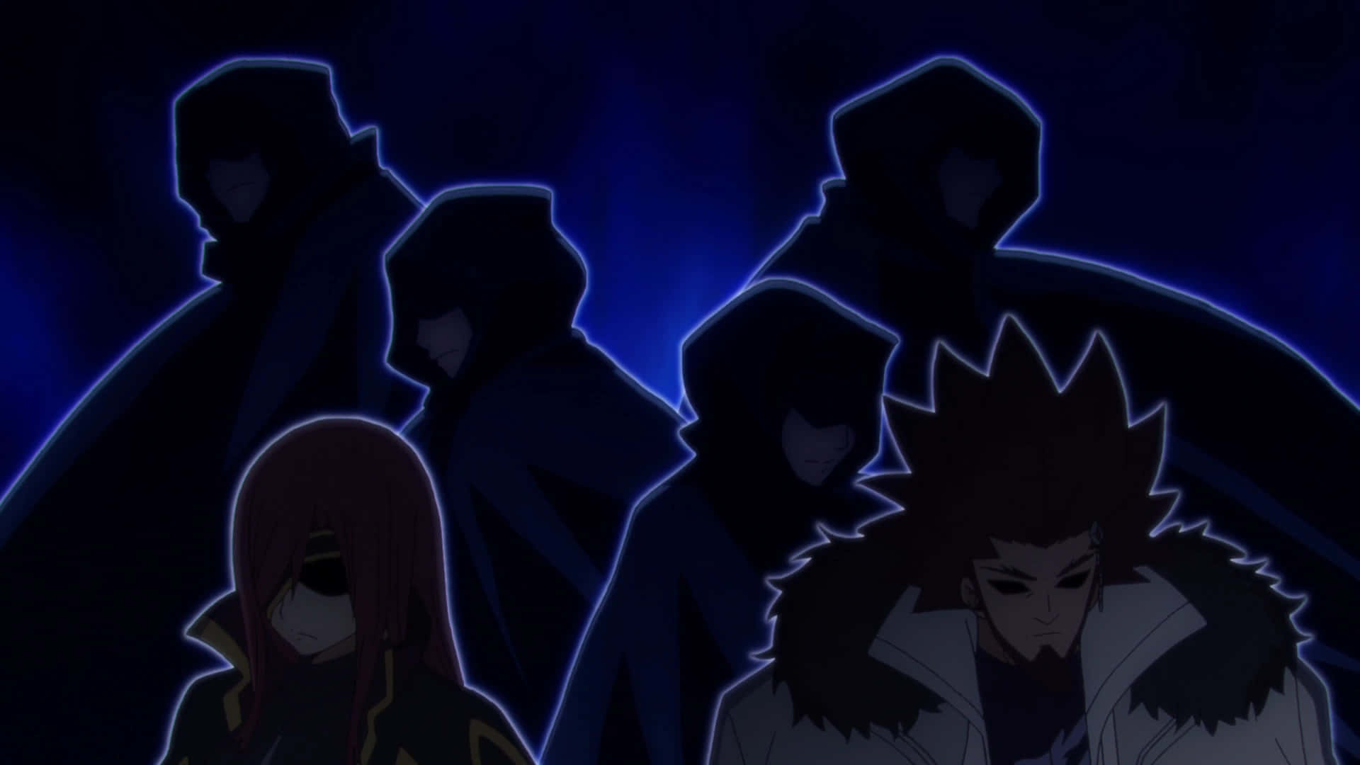 Mysterieus Anime Groep Silhouetten Achtergrond