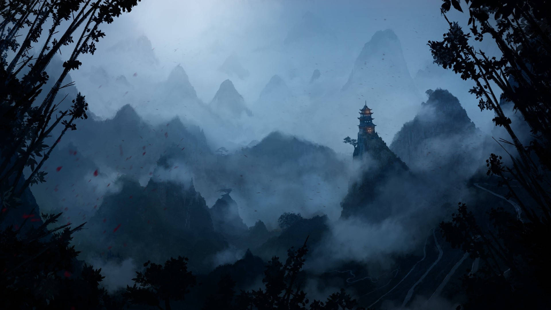 Mystisk Asiatisk Landskab Fantasi Wallpaper
