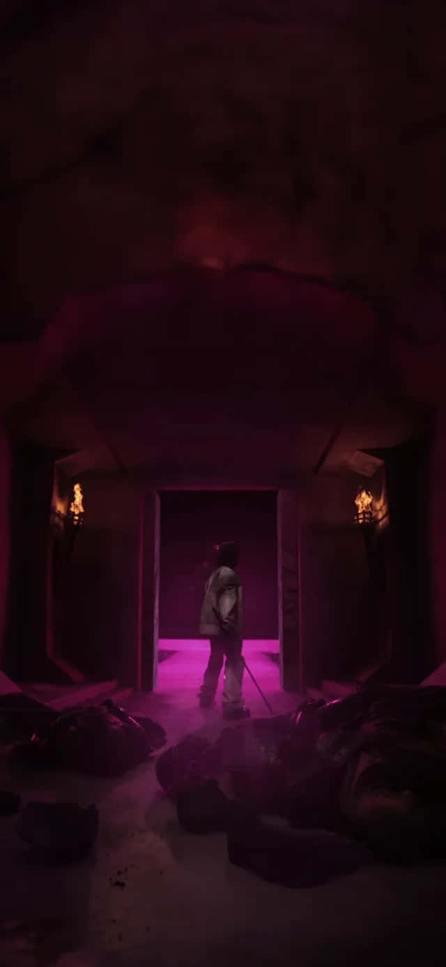 Mysterious Cave Entrance Purple Hues Wallpaper