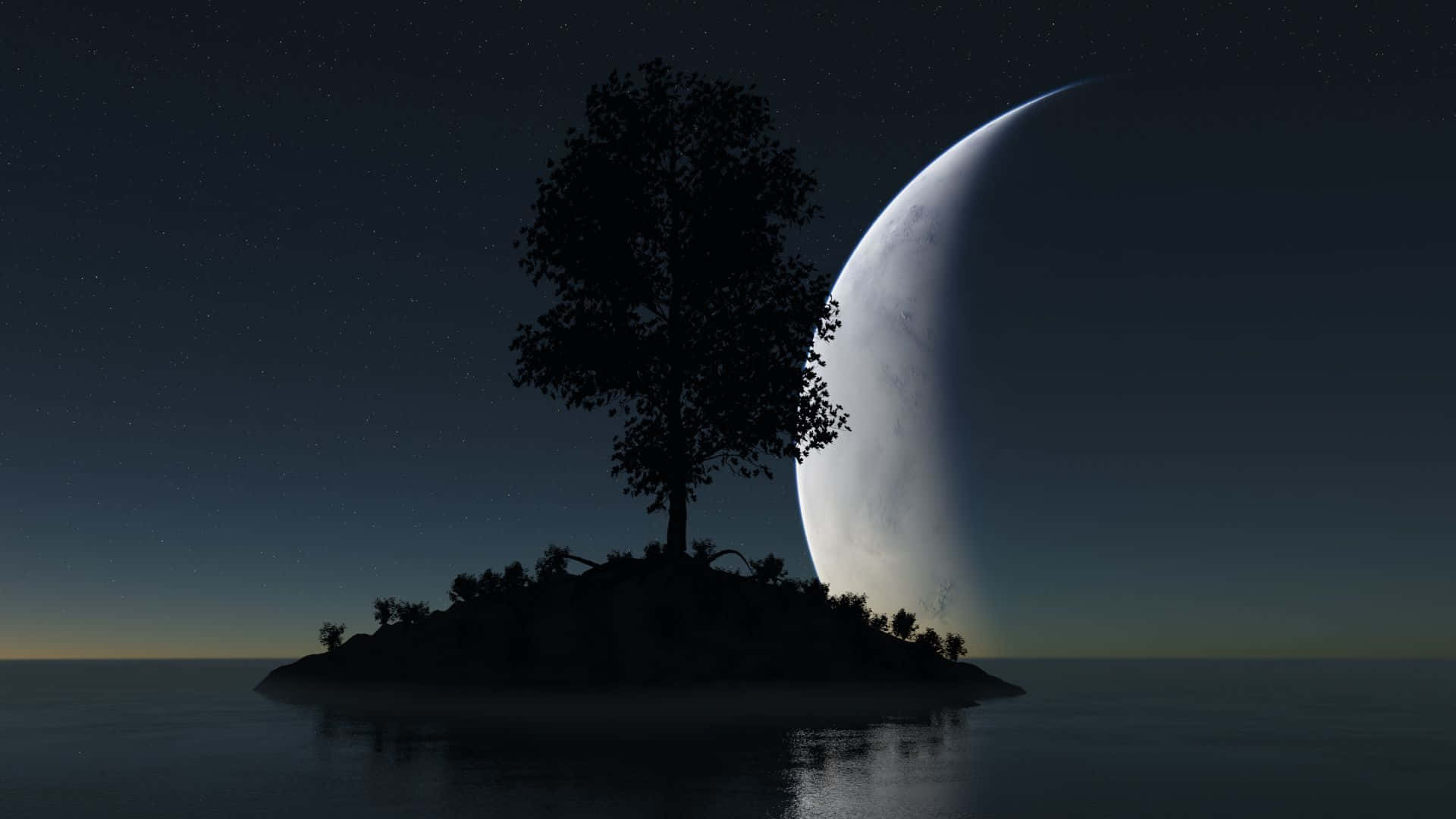 Mysterious Dark Island Under The Moonlight Wallpaper