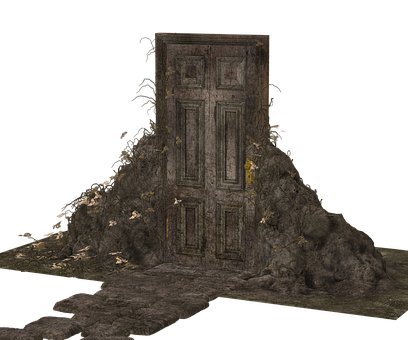 Mysterious Door Surroundedby Rubble PNG