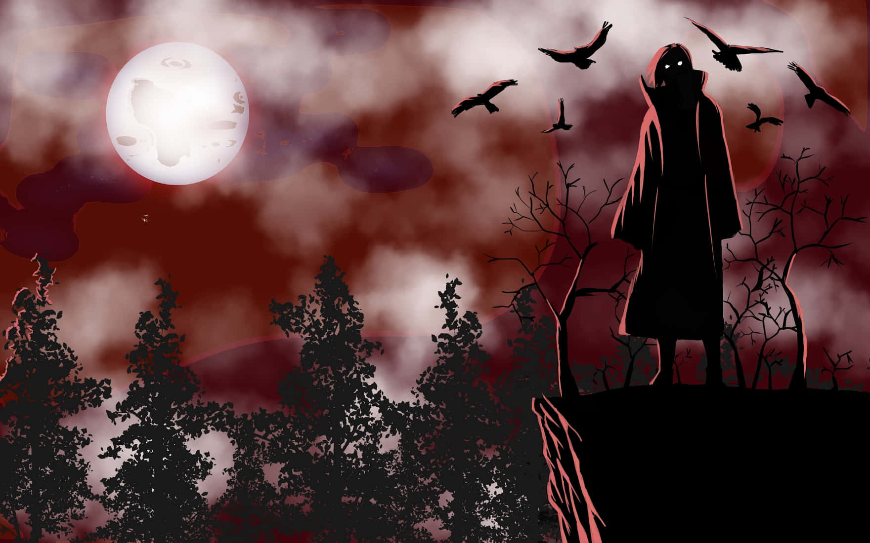 Mysterious_ Figure_ Under_ Full_ Moon Wallpaper