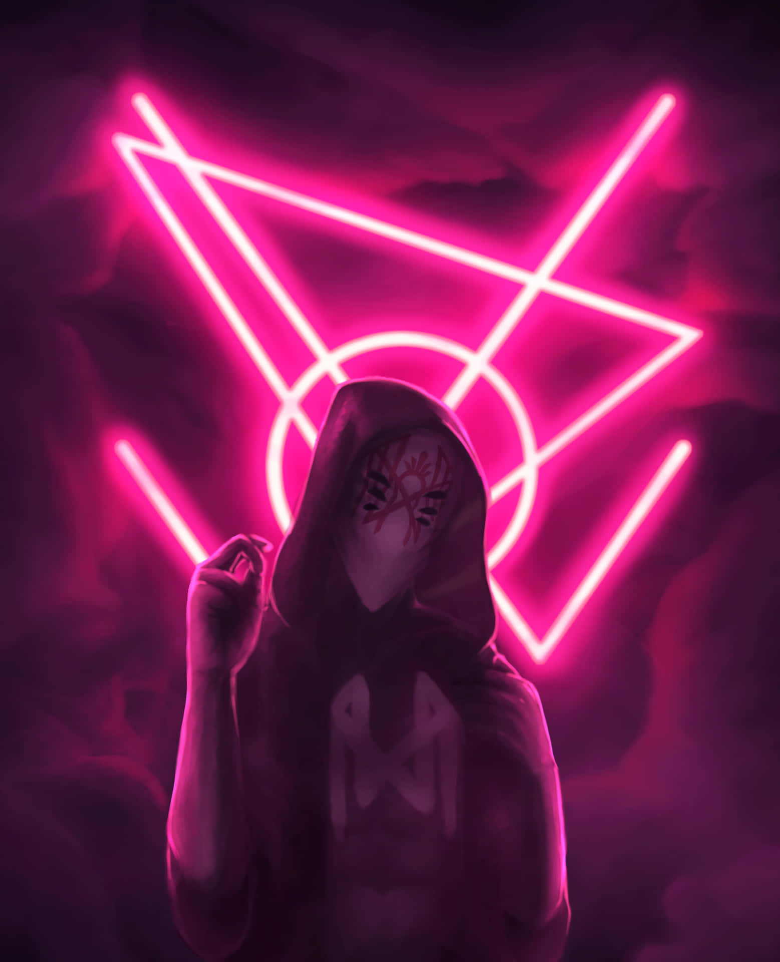 Mysterious_ Figure_with_ Neon_ Symbol_ Background Wallpaper