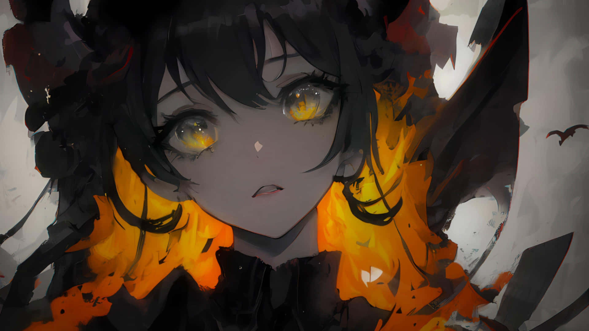 Mysterious_ Fire_ Eyed_ Anime_ Girl Wallpaper