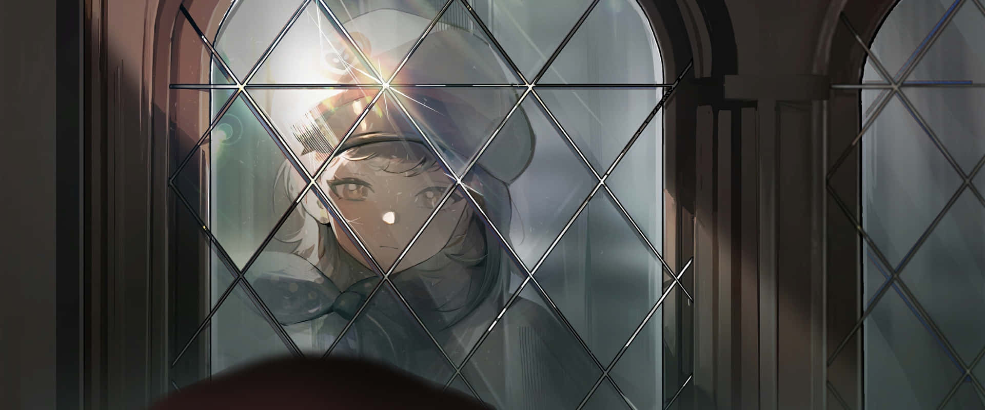 Mysterious_ Gaze_ Through_ Stained_ Glass Wallpaper