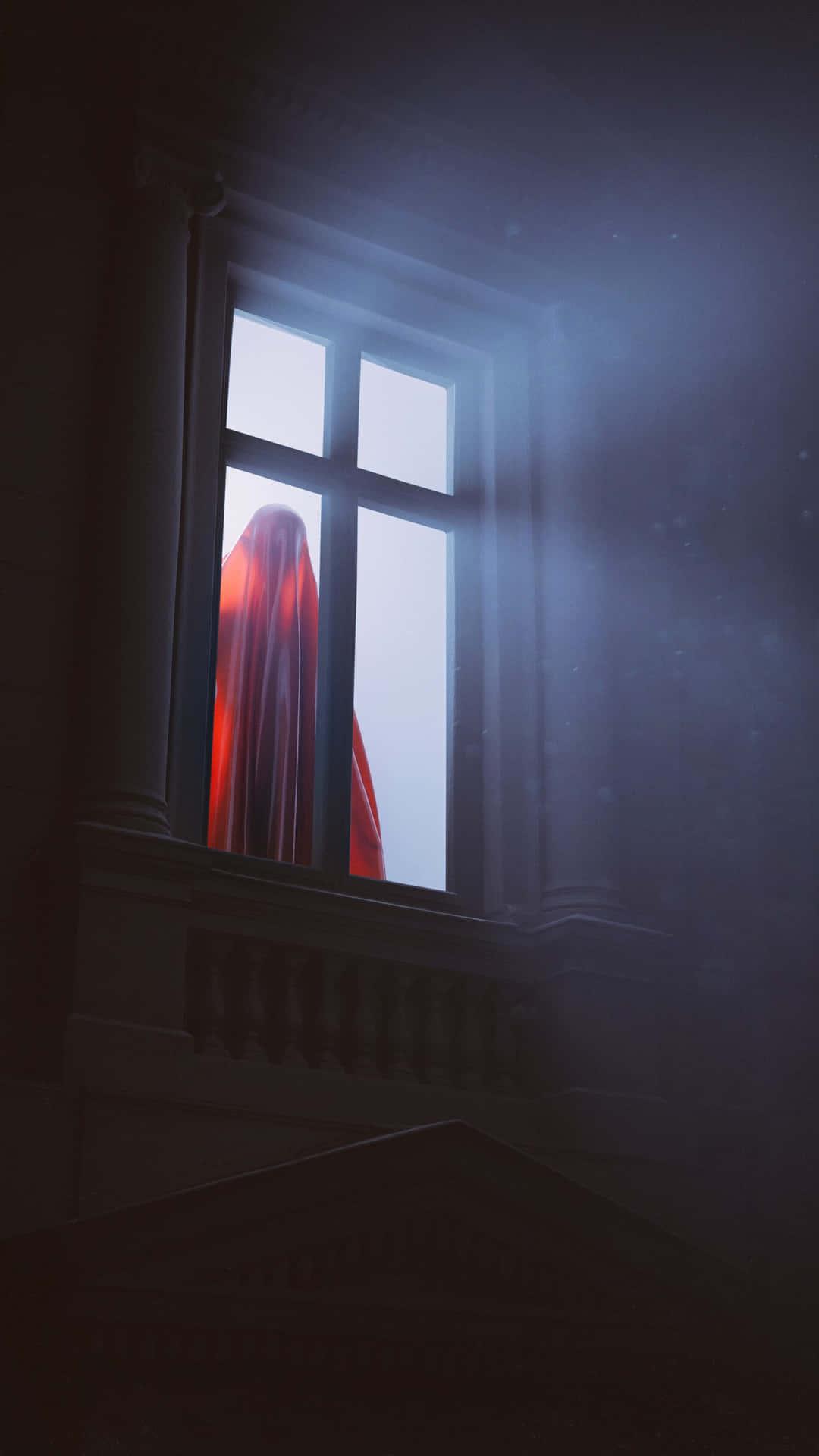Mysterious Ghostly Figureat Window Wallpaper