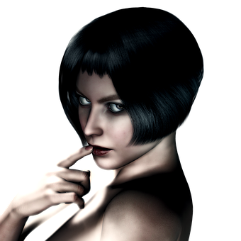 Mysterious Girlwith Black Hair PNG