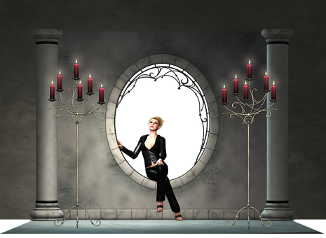 Mysterious Gothic Roomwith Womanand Candles PNG
