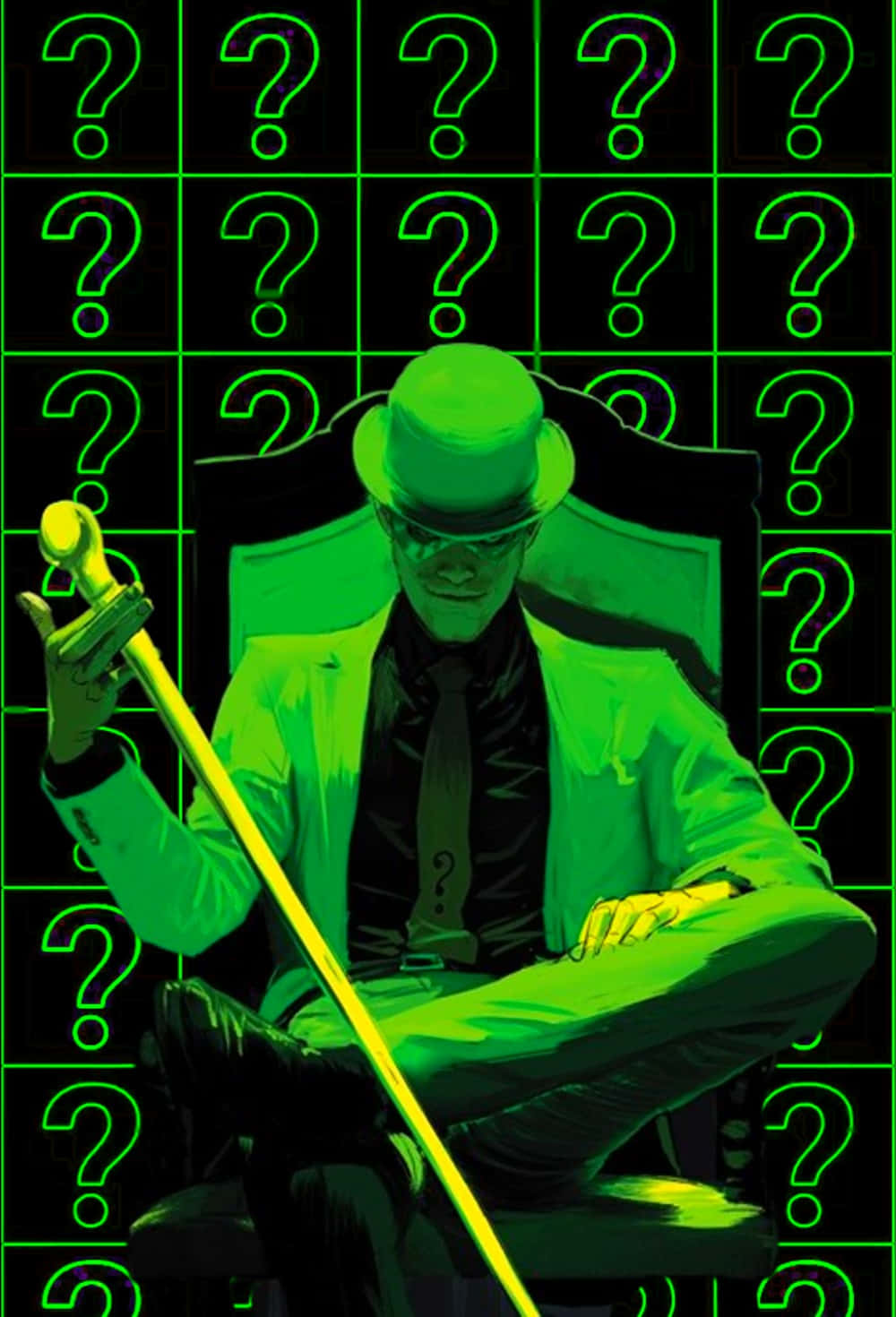 Mysterious Green Riddlerwith Question Marks Wallpaper