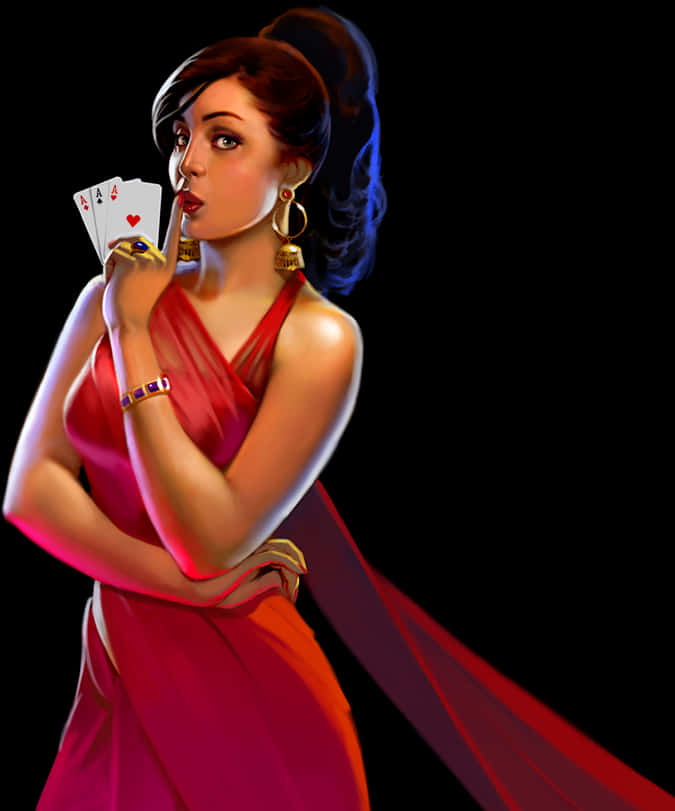 Mysterious Indian Girlwith Cards PNG