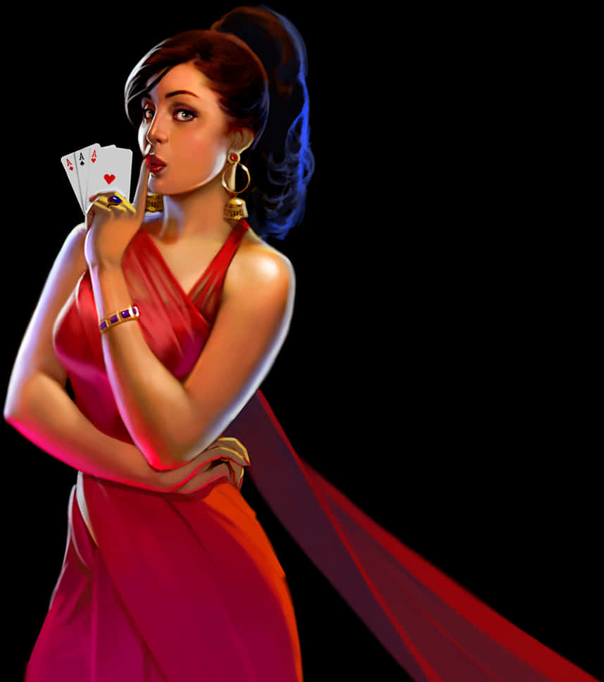 Mysterious Indian Girlwith Cards PNG