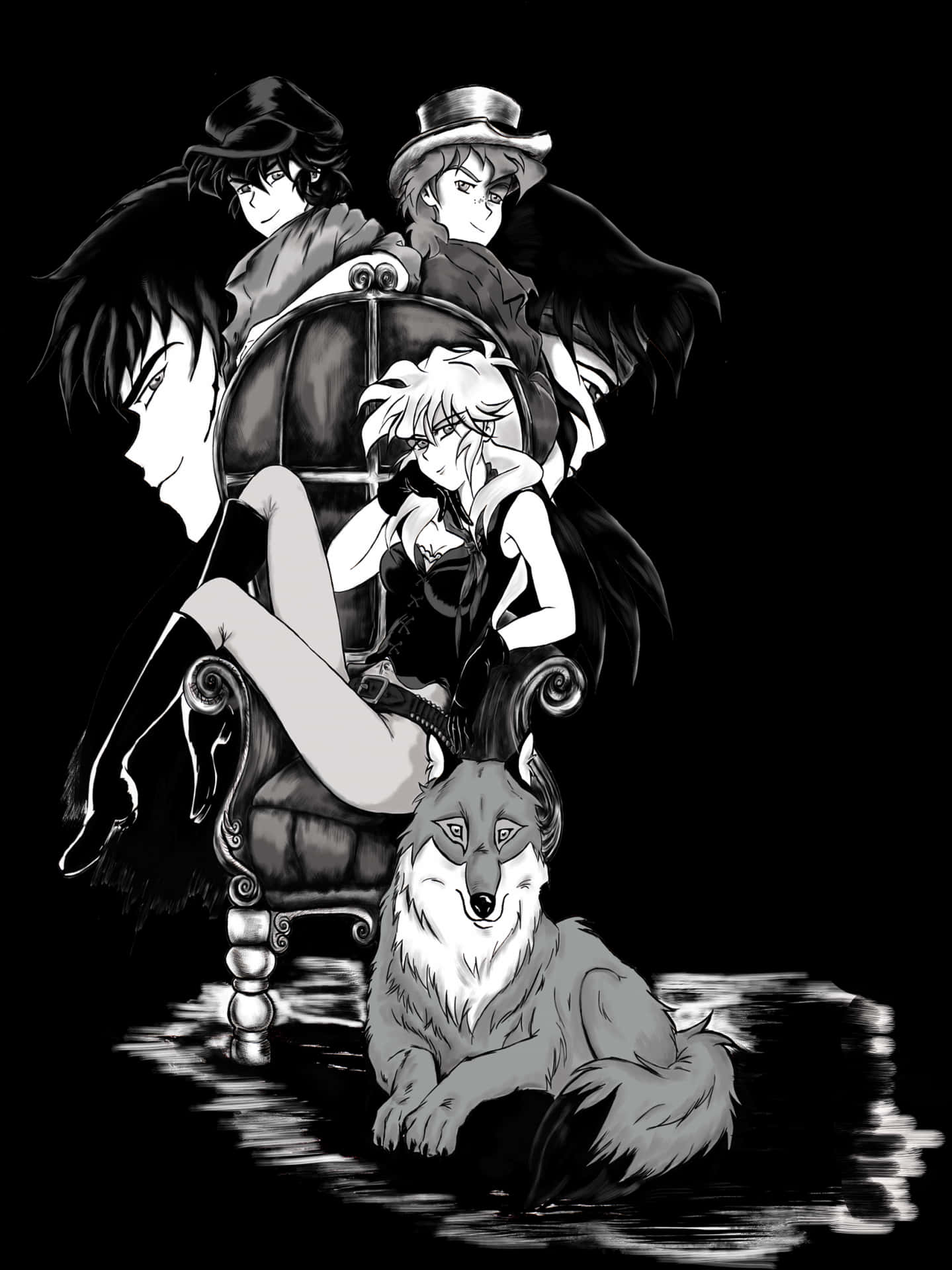 Mysterious_ Manga_ Group_with_ Wolf PNG