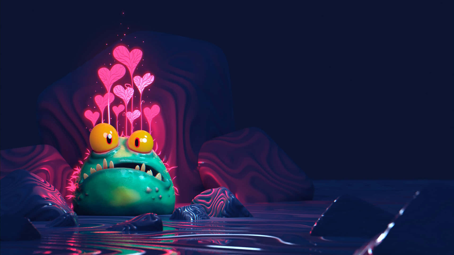 Mysterious Monster Love Hearts Night Wallpaper