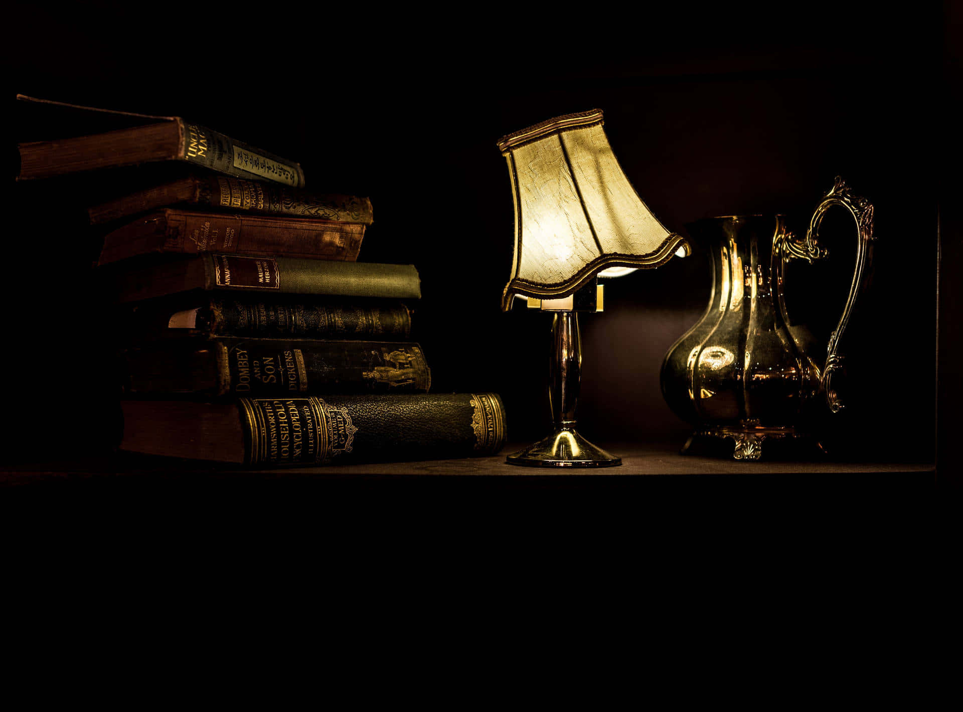 Mysterious_ Noir_ Bookshelf_and_ Lamp Wallpaper