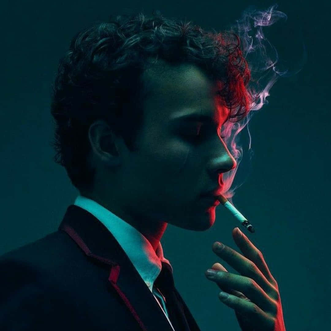 Mysterious_ Smoker_in_ Blue_and_ Red_ Lighting Wallpaper