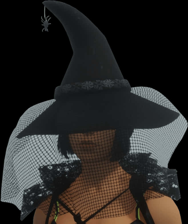 Mysterious Witch Hatwith Spider Earring PNG