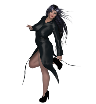 Mysterious Womanin Black Dress PNG