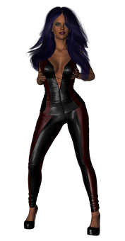 Mysterious Womanin Leather PNG